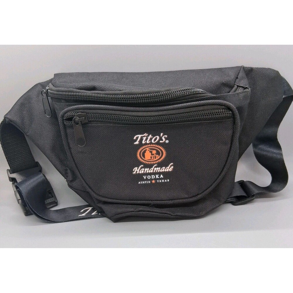 Tito's Handmade Vodka Fanny Pack Triple Zip Waist Bag Buckle Strap Black Nylon